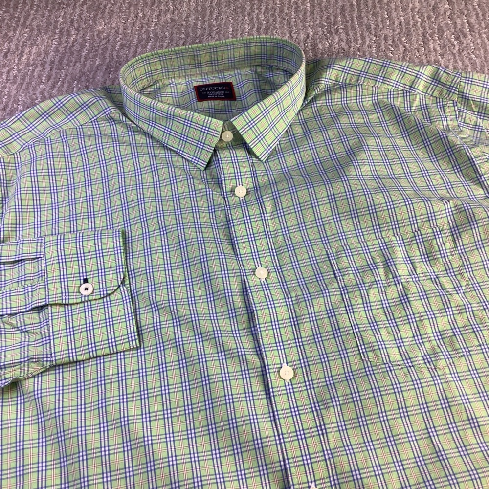 UNTUCKit Frascati XXX Large Plaid Button Down Shirt Mens Long Sleeve Green Blue